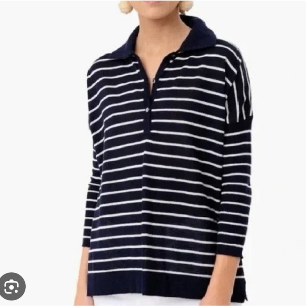 Tuckernuck Navy and White Striped Collared Knit Top